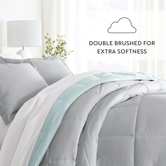 Kaycie Gray Fashion 3PC Reversible Comforter Set - All Season Down Queen Size - Picture 4 of 16